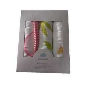 Cloud Island Muslin Swaddle Blankets 3 Pack 100% Cotton Floral Pink Gold Hearts